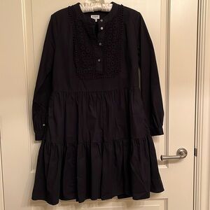 EUC J. Crew Lace/Embroidered Cotton Tiered Midi Black Dress XS